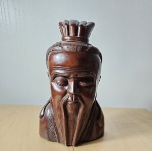 Vintage Confucius Chinese Wood Caved Statue